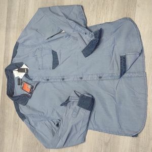 Buffalo David bitton slim stretch blue denim Button Front shirt Large L Two Tone